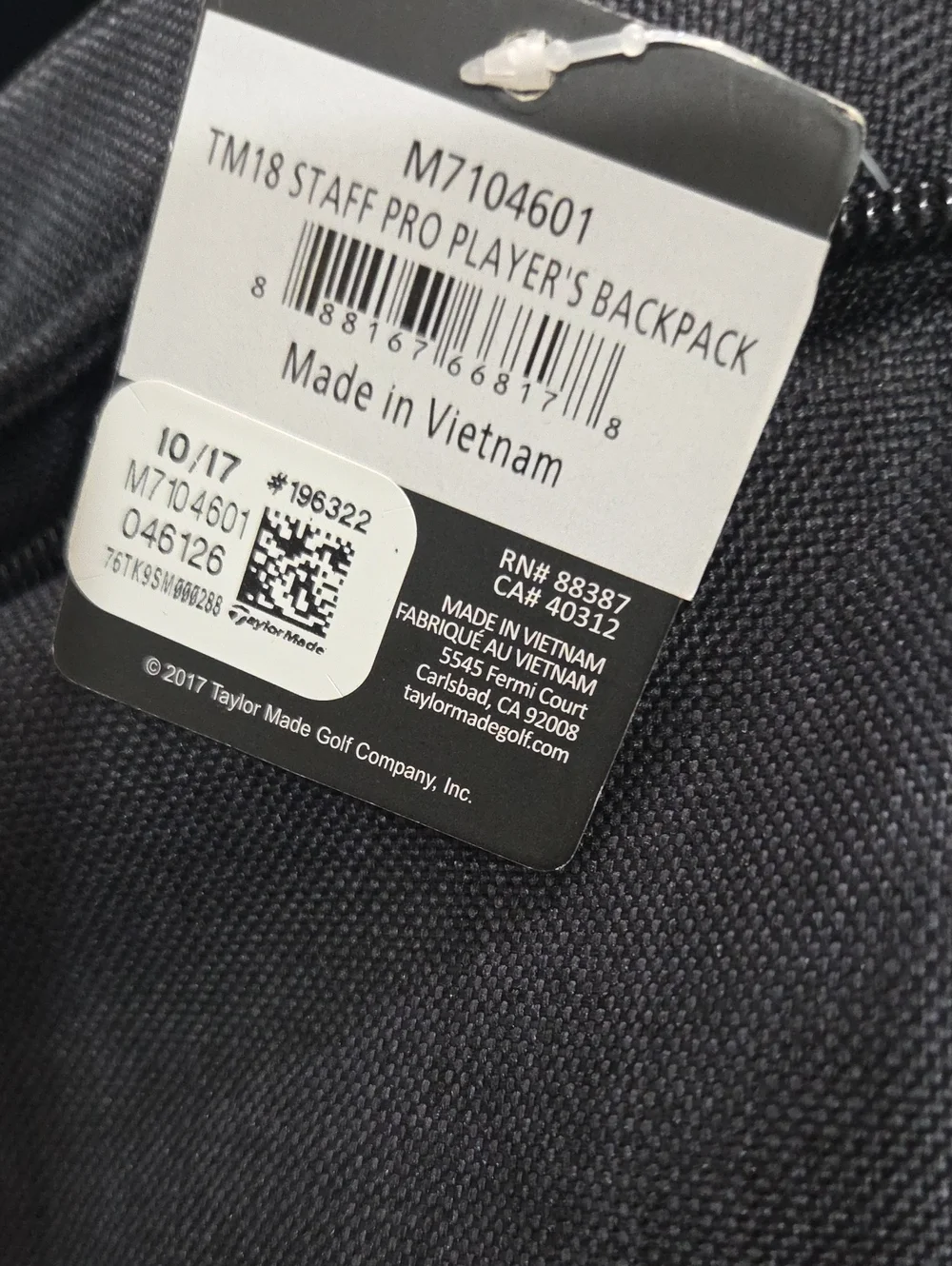NWT Taylormade Men's Pre-owned Backpack Golf Black
